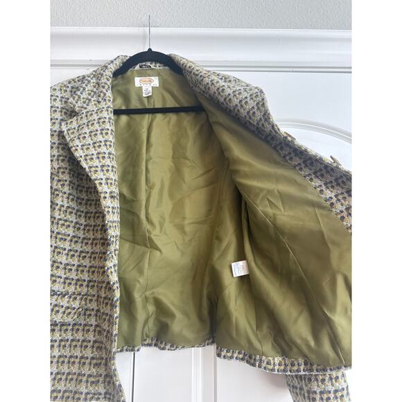 Talbots Petites Size 14P Green/ Blue Tweed Wool Blend 3 Button 90s, Y2K Blazer - Picture 10 of 11